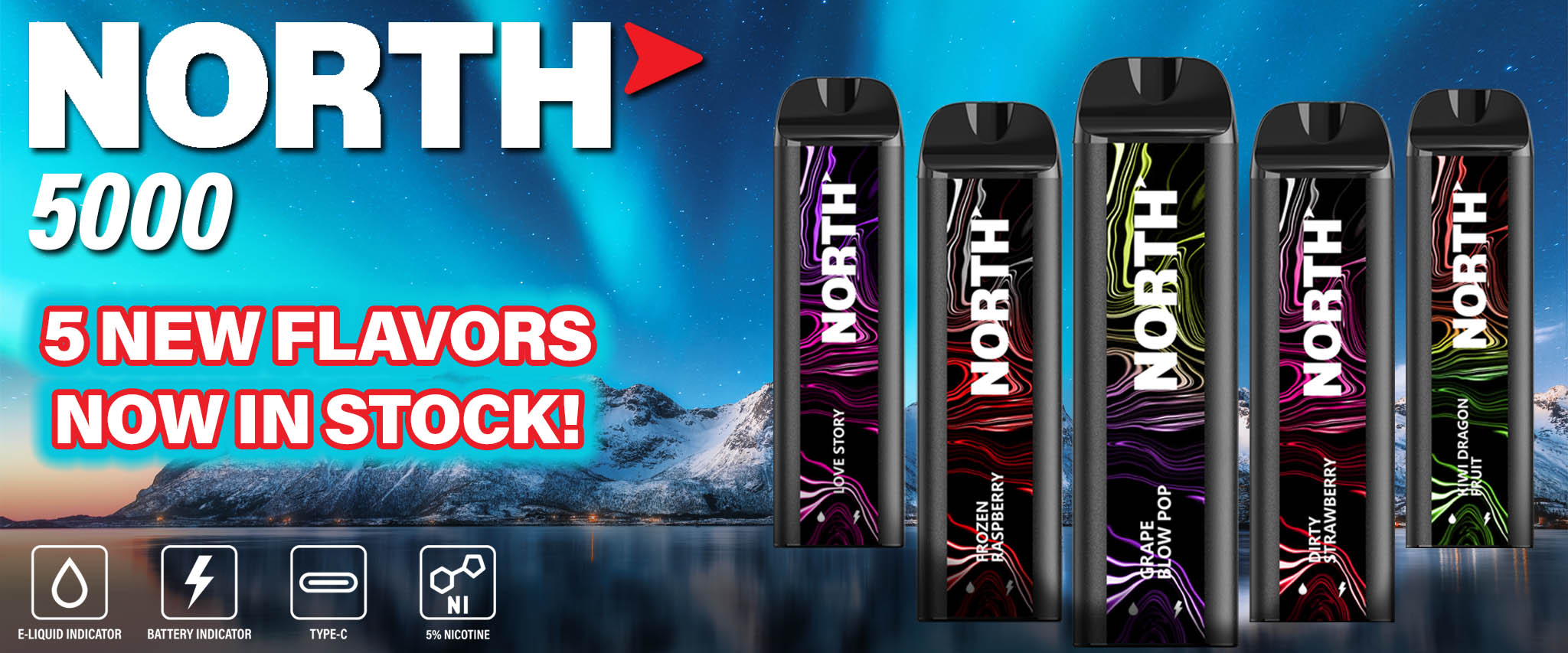 North 5000 Nicotine Vaping Device With 5 New Flavors!