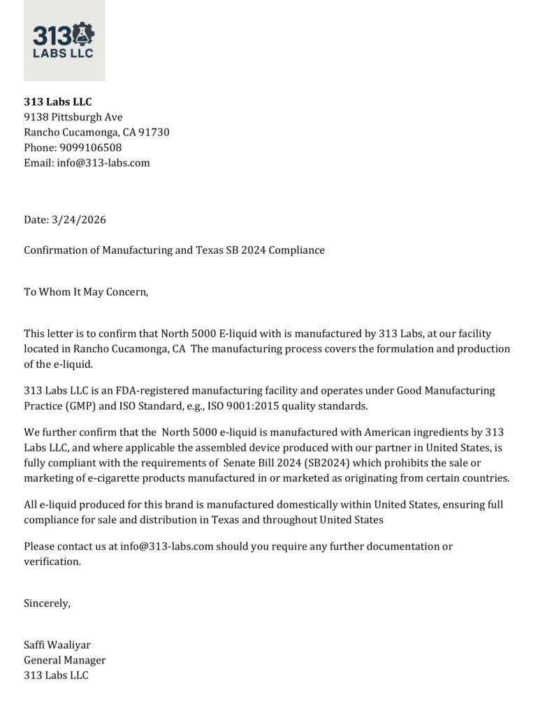 North 5000 Facility Manufacturing information
